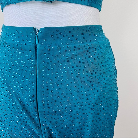 Oh Polly ‘Own The Night’ Emerald Rhinestone Corset Top & Mini Skirt Set - Picture 6 of 16